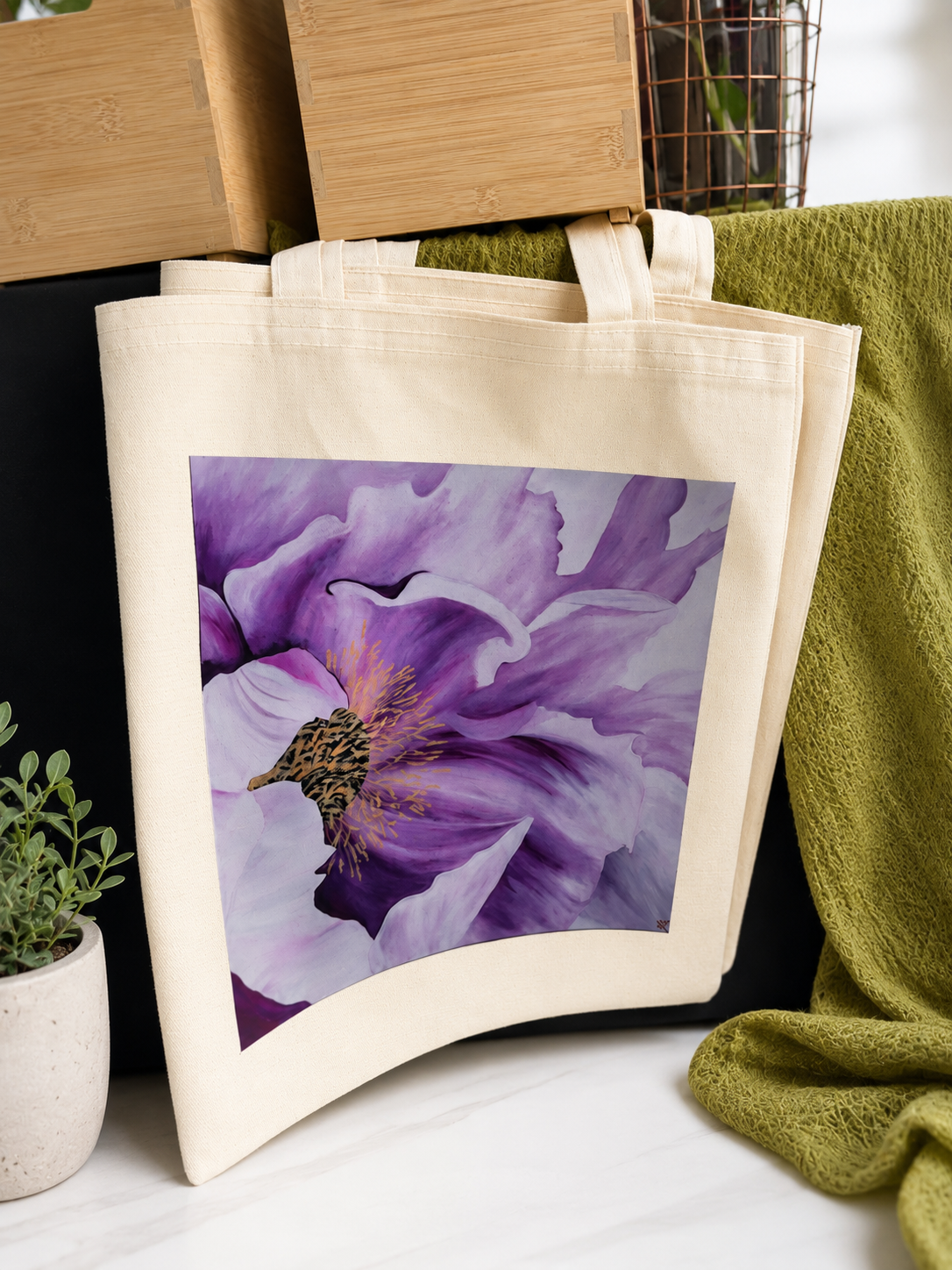 Fine Art Canvas Tote Bag | Peony | 14” x 16” Floral Art Tote | Art & Stuff by C.K.