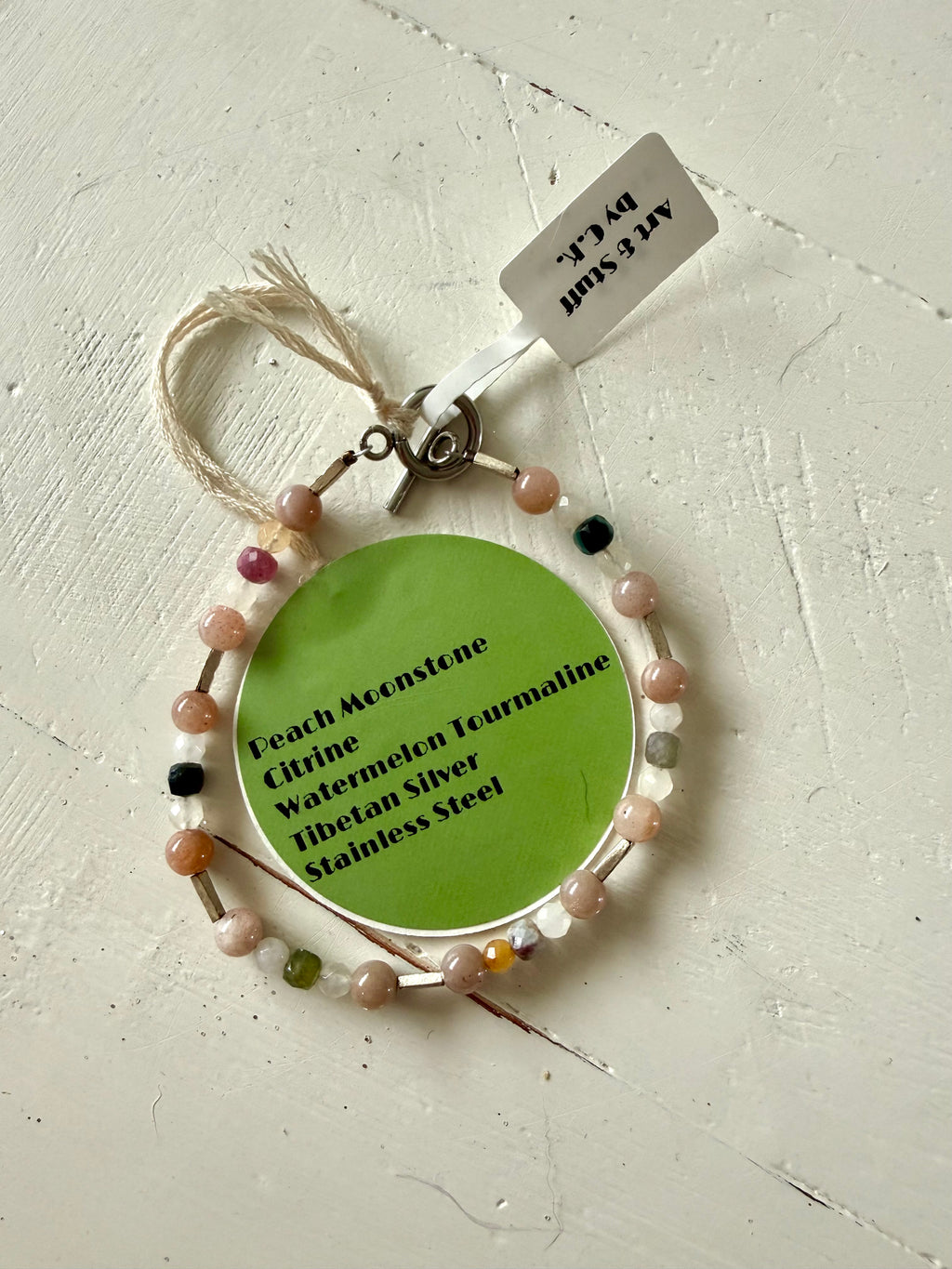 Peach Moonstone & Watermelon Tourmaline Gemstone Bracelet